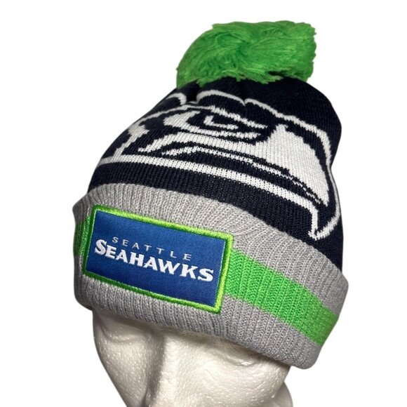 Seattle Seahawks Bud Light Knit Beanie Hat W/ Pom Navy Gray Green NFL Licensed - Picture 1 of 7